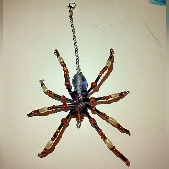 Artisan Beaded Spider Pendant • Purple and Brown - Picture 17 of 17